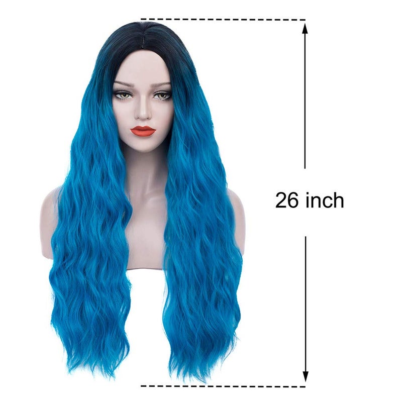 Mildiso Blue Wigs for Women 26" Long Ombre Blue Wig with Wig Cap Curly Wavy Natural Cute Soft Wigs for Daily Party M052B - Image 3